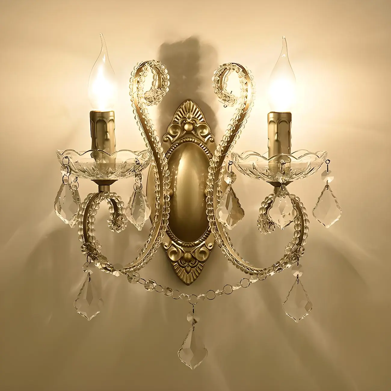 1/2 Light Vintage Candle Crystal Wall Sconce for Hallway | homeyfad