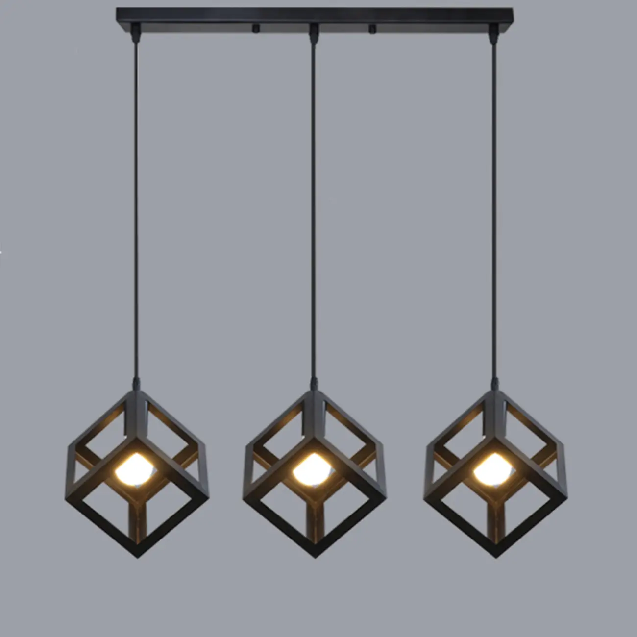 Industrial Black Metal Geometric Island Pendant Light Image - 4 | homeyfad