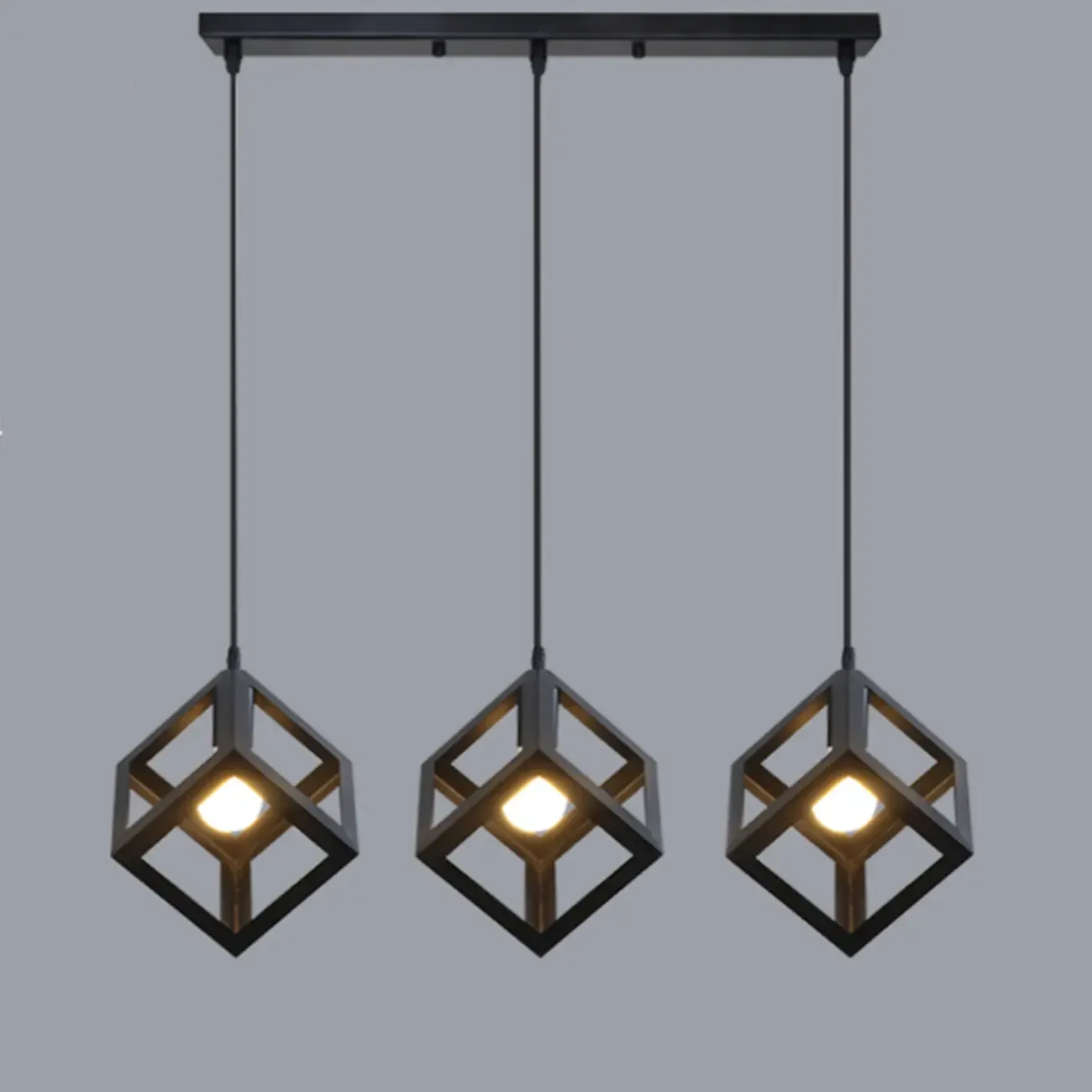 Industrial Black Metal Geometric Island Pendant Light Image - 4