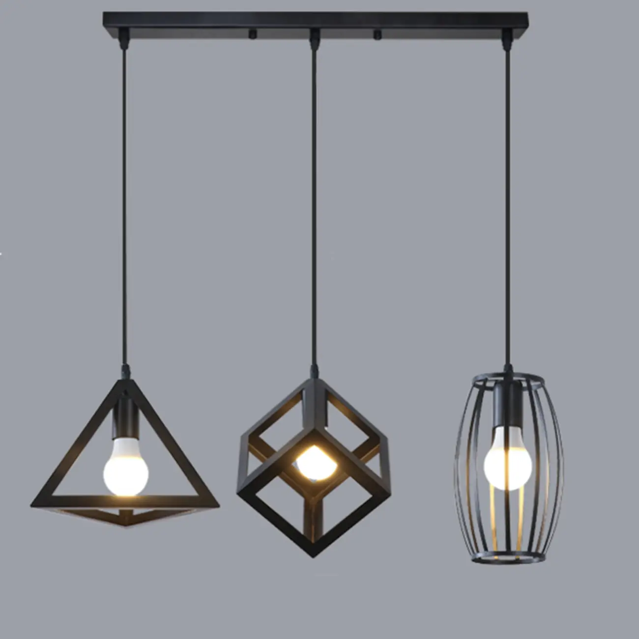 Industrial Black Metal Geometric Island Pendant Light Image - 5 | homeyfad