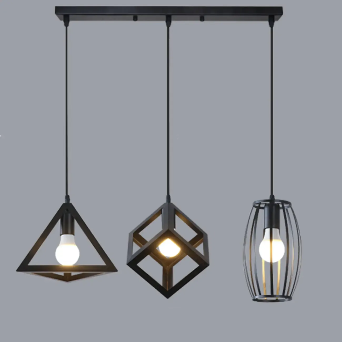 Industrial Black Metal Geometric Island Pendant Light Image - 5