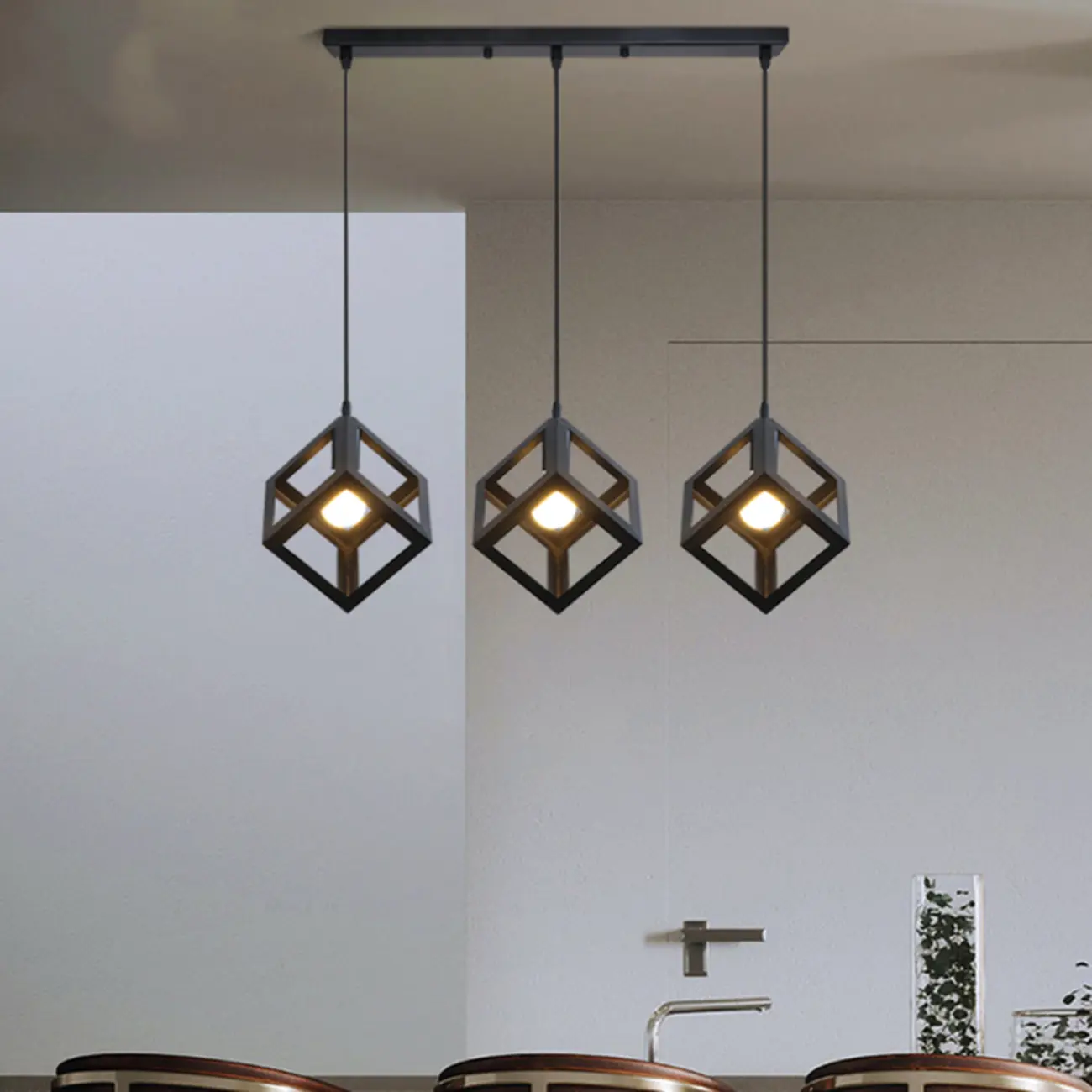Industrial Black Metal Geometric Island Pendant Light Image - 2 | homeyfad