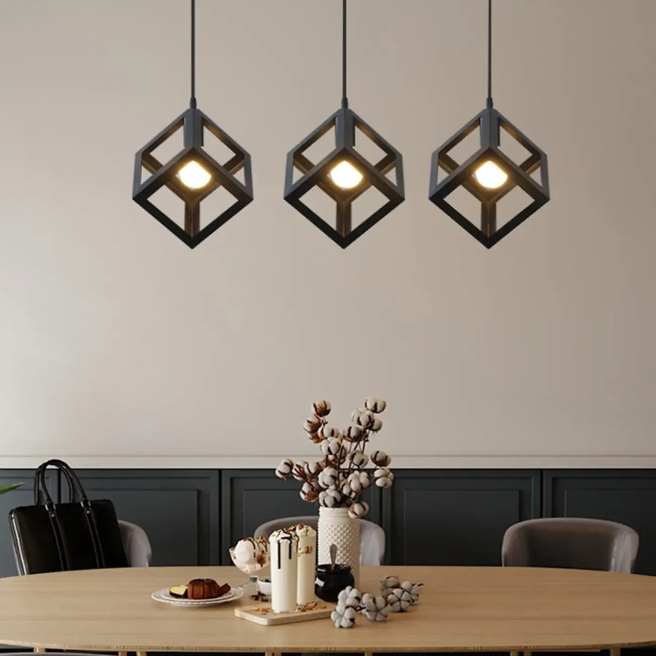 Industrial Black Metal Geometric Island Pendant Light Image - 3