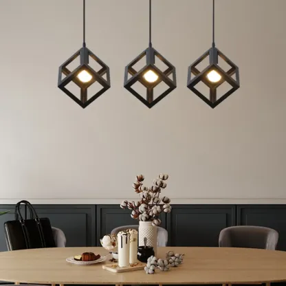 Industrial Black Metal Geometric Island Pendant Light Image - 3