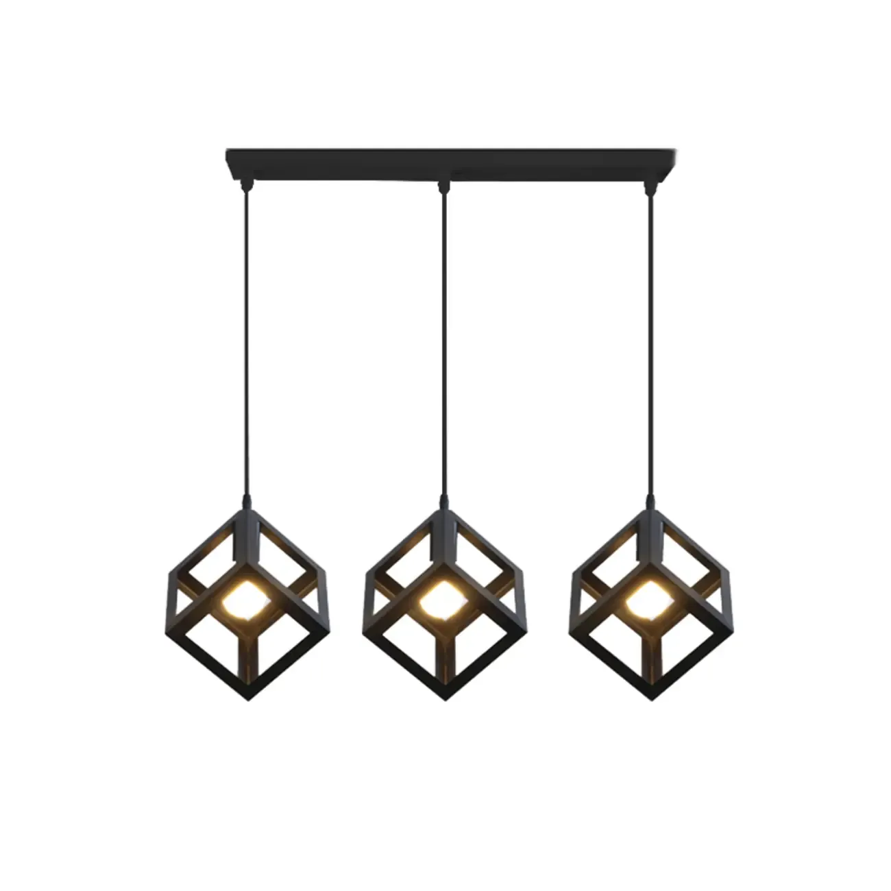 Industrial Black Metal Geometric Island Pendant Light Image - 7