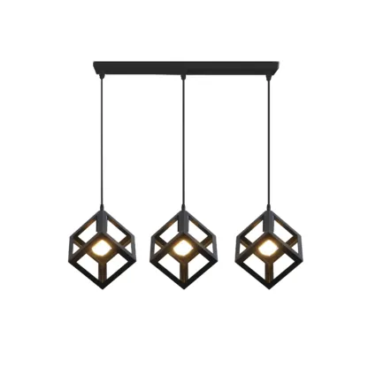 Industrial Black Metal Geometric Island Pendant Light Image - 7