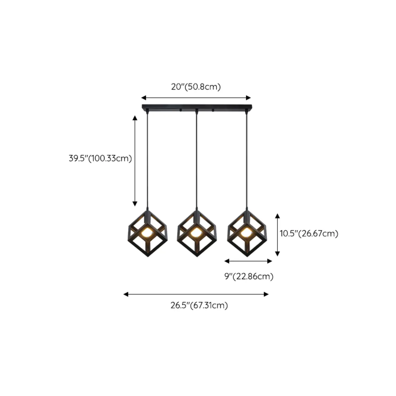 Industrial Black Metal Geometric Island Pendant Light #size