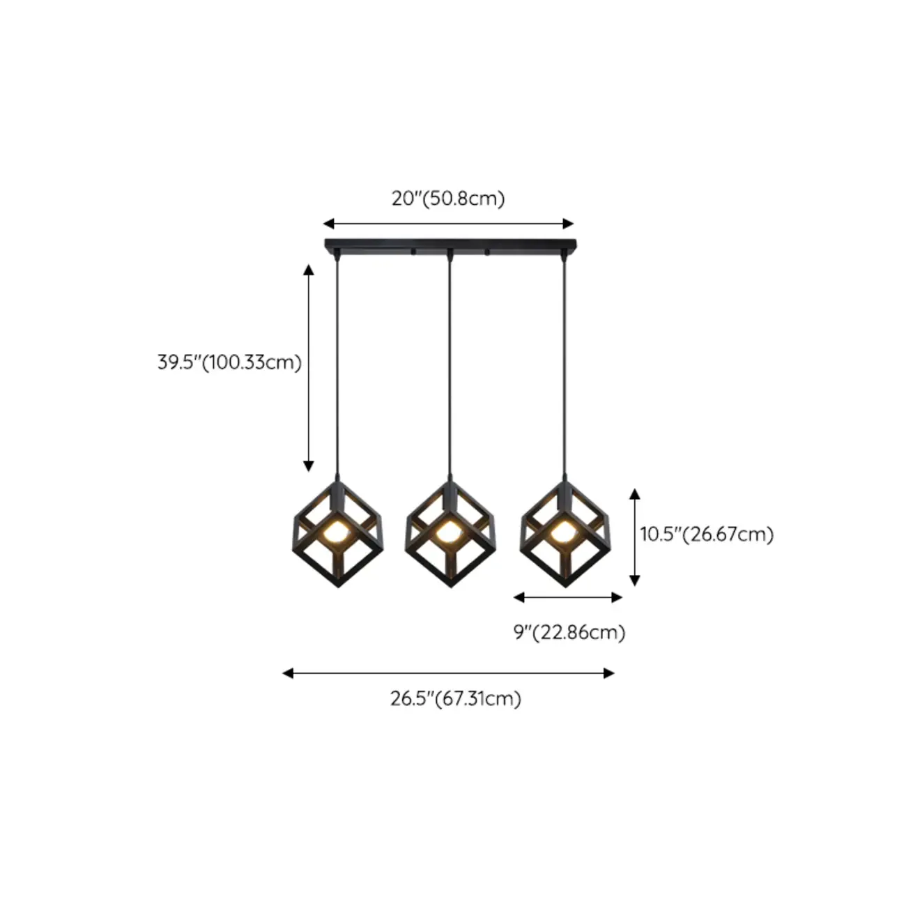 Industrial Black Metal Geometric Island Pendant Light #size