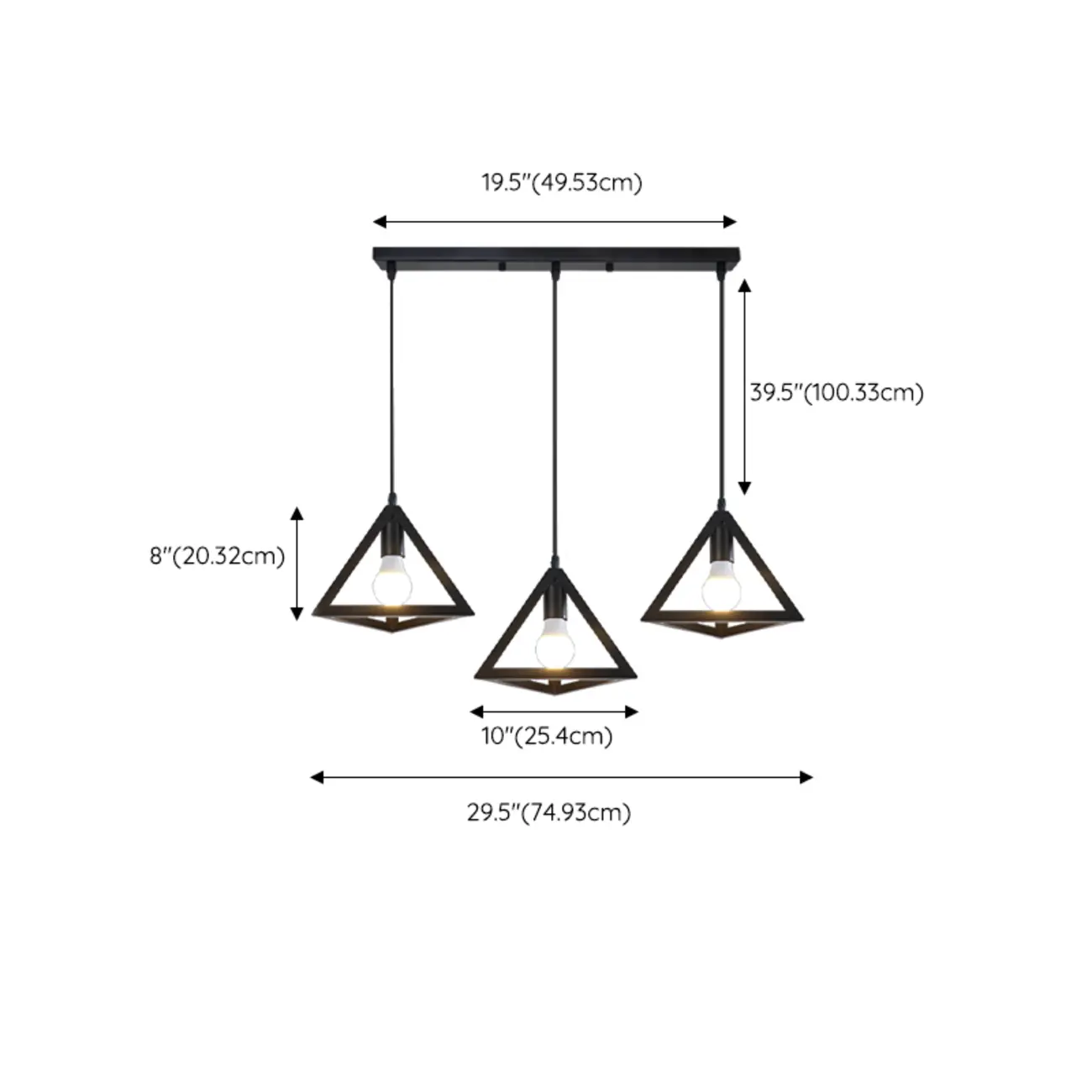 Industrial Black Metal Triangle Island Pendant for Kitchen #size