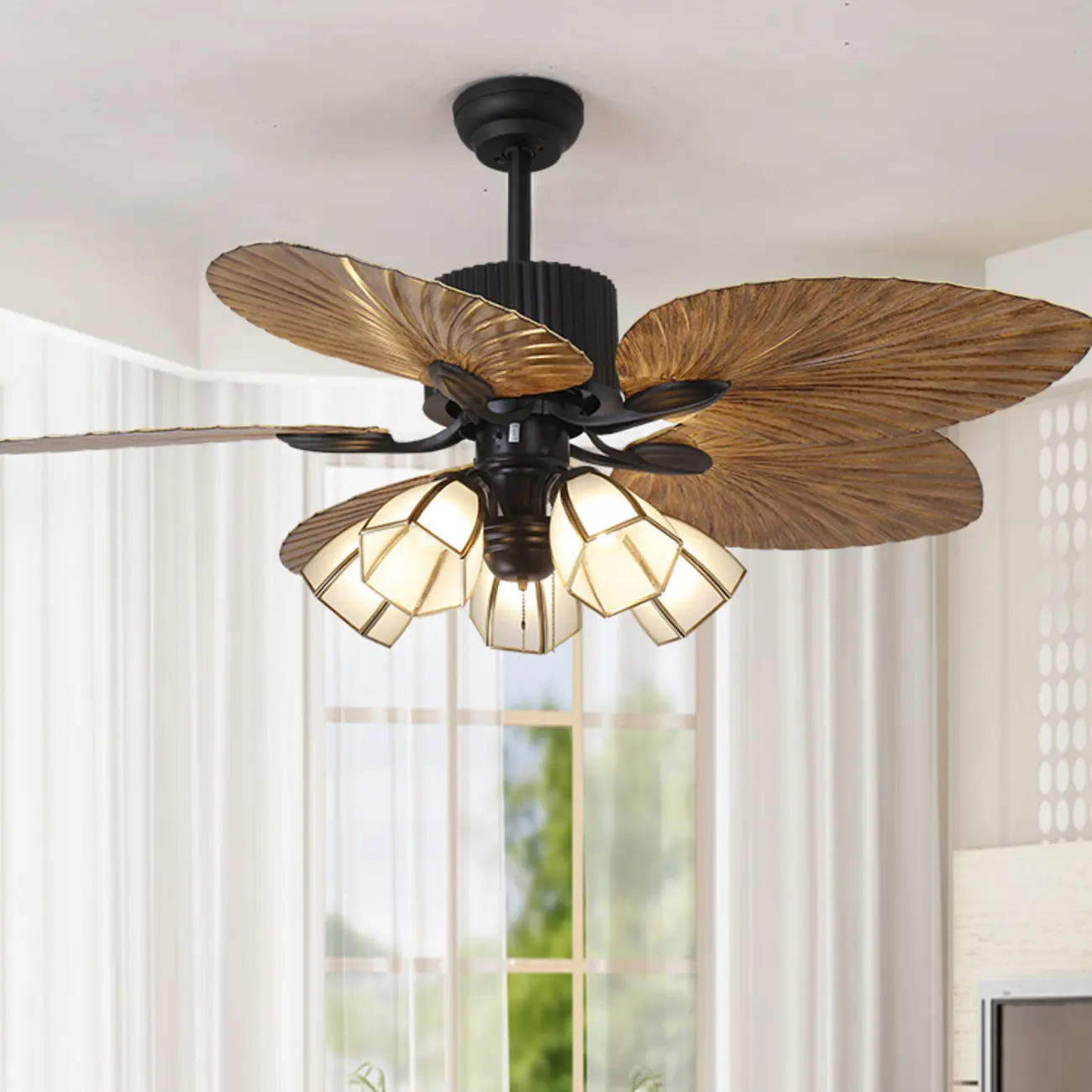 Modern Leaf-Shaped Ceiling Fan with Glass Lights Image - 1 | homeyfad