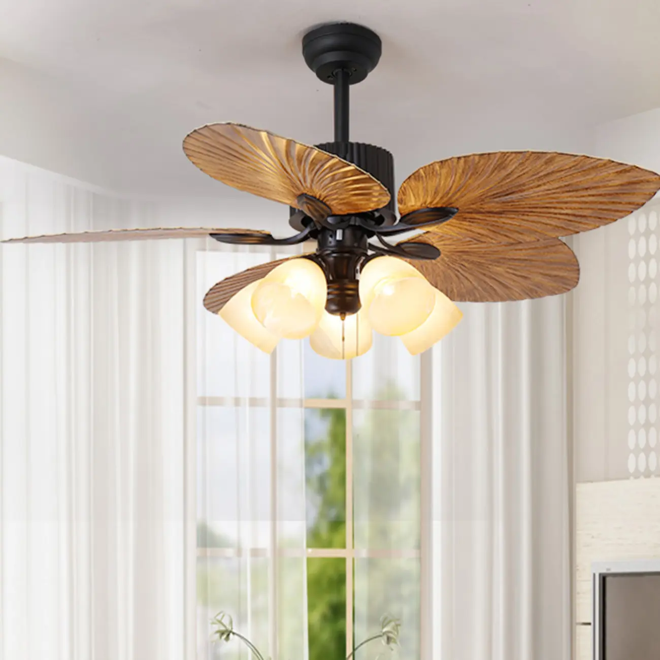 Modern Leaf-Shaped Ceiling Fan with Glass Lights Image - 2 | homeyfad