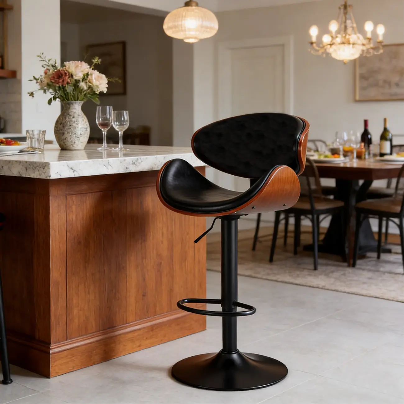 Bucket Adjustable Swivel Leather Bar Stools Image - 1 | homeyfad