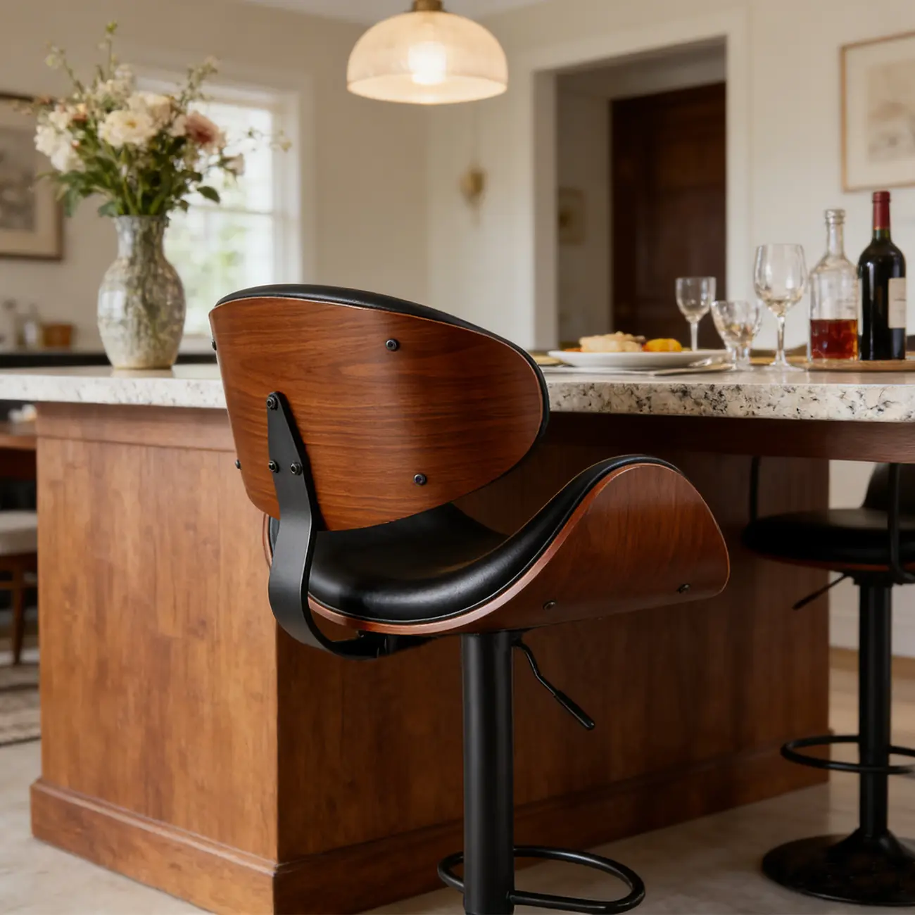 Bucket Adjustable Swivel Leather Bar Stools Image - 2 | homeyfad