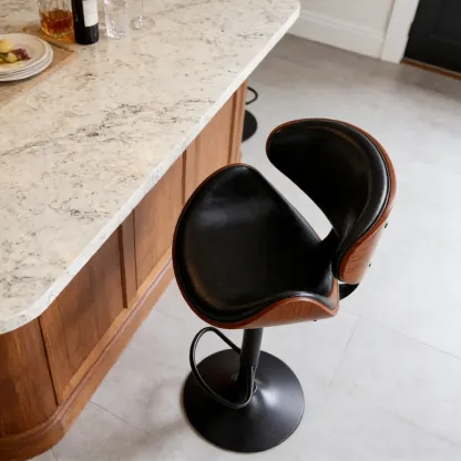 Bucket Adjustable Swivel Leather Bar Stools Image - 3