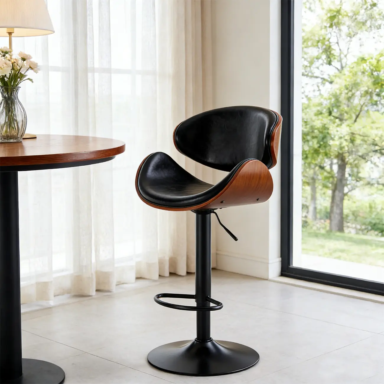 Bucket Adjustable Swivel Leather Bar Stools Image - 4 | homeyfad