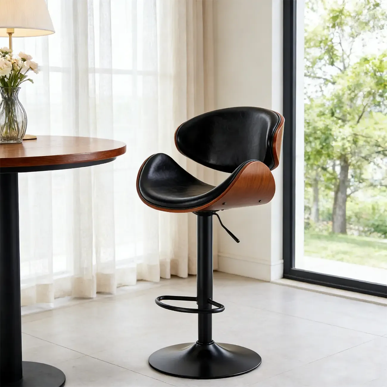 Bucket Adjustable Swivel Leather Bar Stools Image - 4