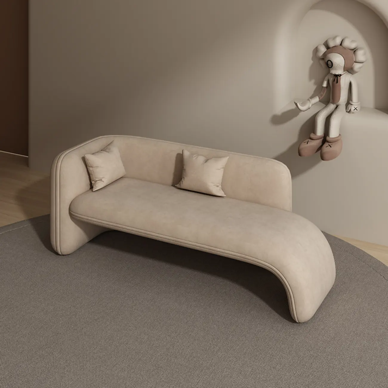Modern Beige Flannel Upholstered Chaise Lounge in Solid Wood Image - 1 | homeyfad