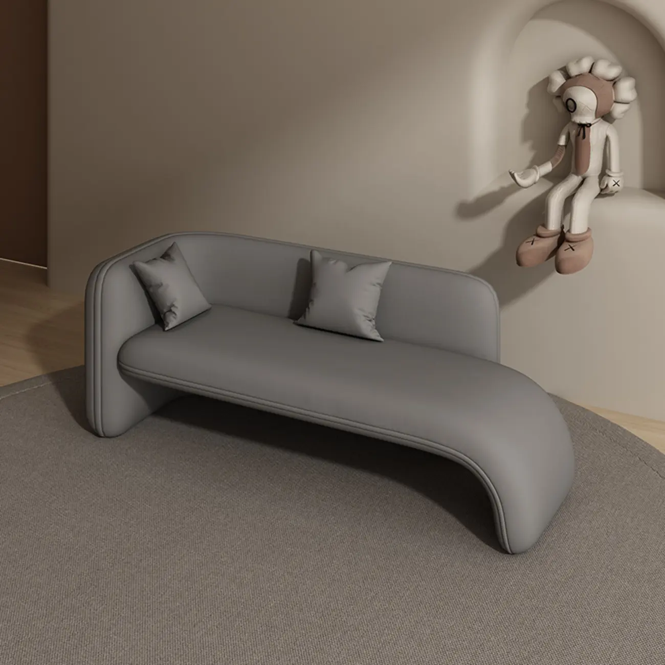 Modern Beige Flannel Upholstered Chaise Lounge in Solid Wood Image - 2 | homeyfad