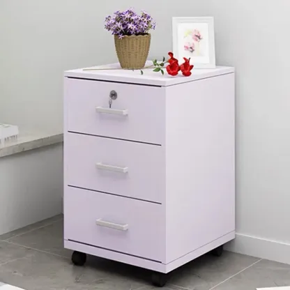 Minimalist Wooden Lockable Office Filing Cabinet with Wheels Image - 3