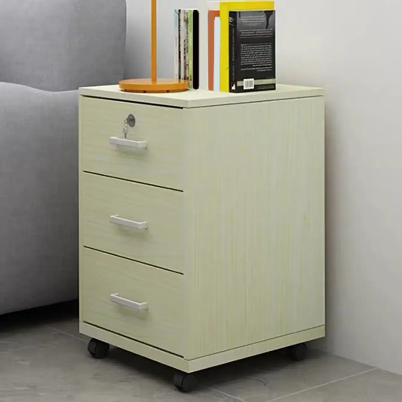 Minimalist Wooden Lockable Office Filing Cabinet with Wheels Image - 4