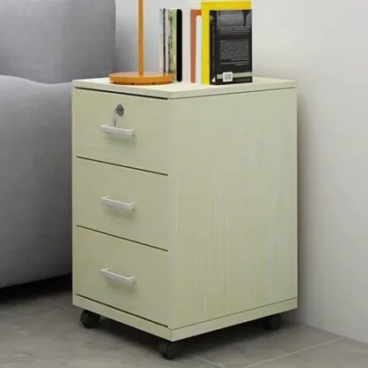 Minimalist Wooden Lockable Office Filing Cabinet with Wheels Image - 4