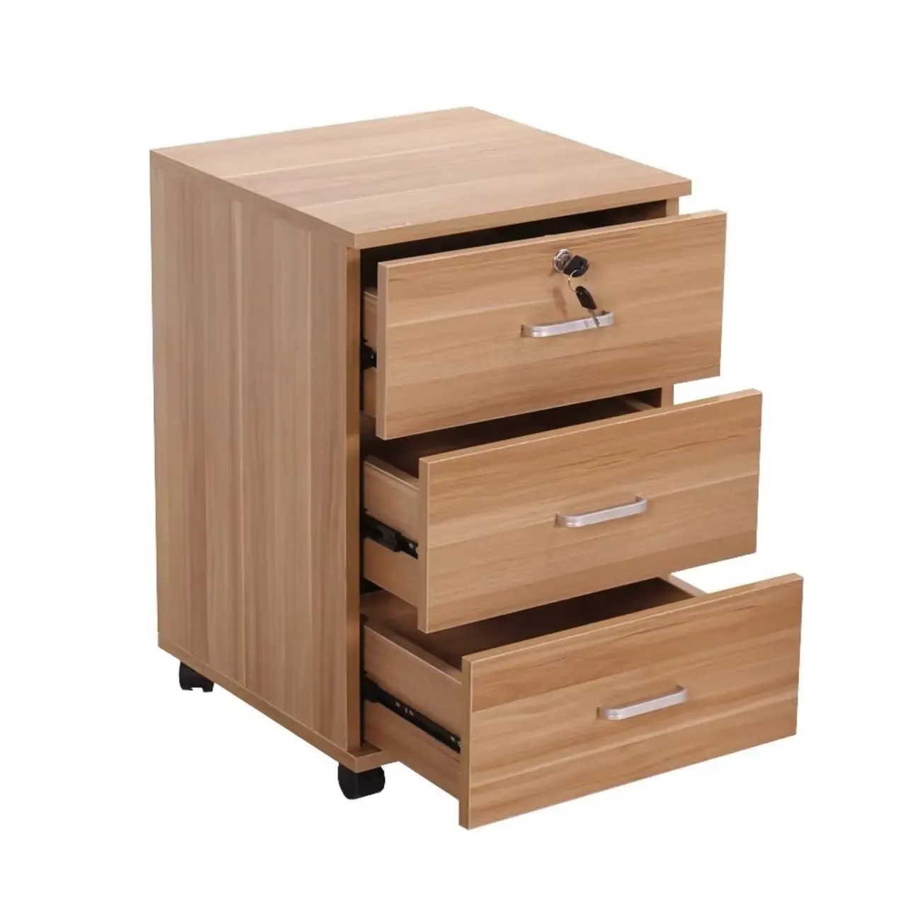Minimalist Wooden Lockable Office Filing Cabinet with Wheels Image - 5