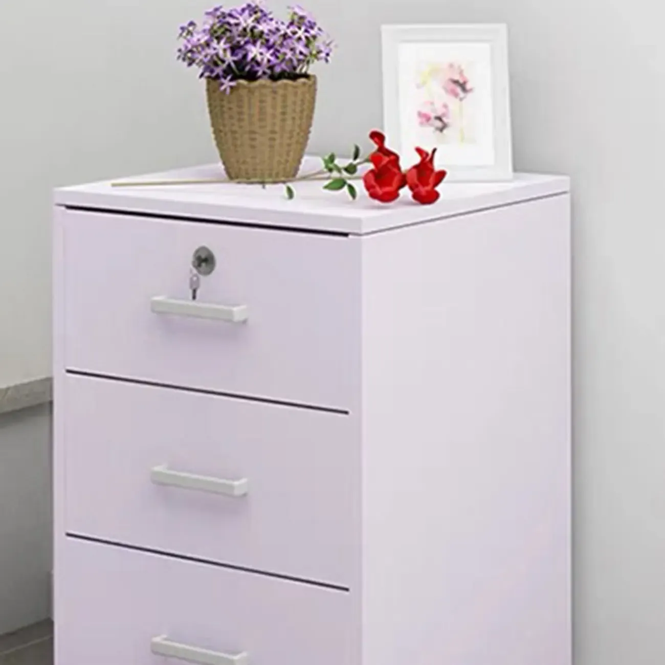 Minimalist Wooden Lockable Office Filing Cabinet with Wheels Image - 8