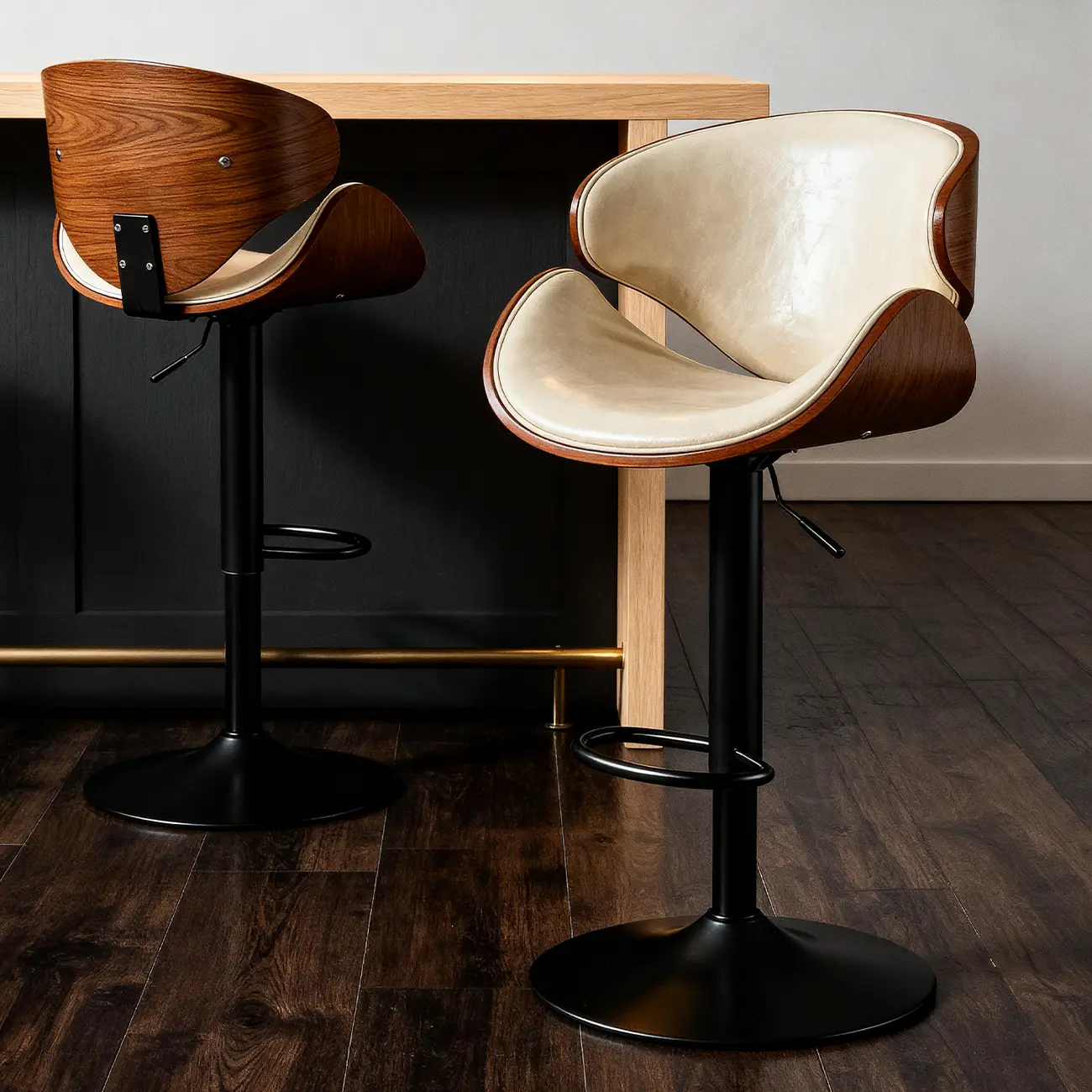 Modern Adjustable Leather Swivel Bar Stools with Backs Image - 1 | homeyfad