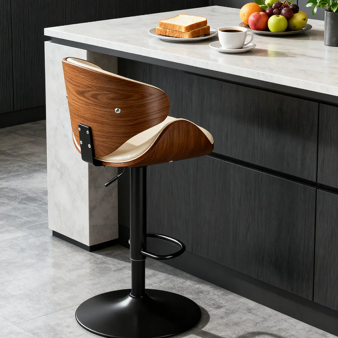 Modern Adjustable Leather Swivel Bar Stools with Backs Image - 4 | homeyfad