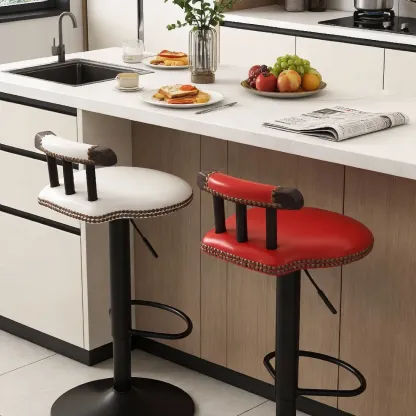 Industrial Round Leather Adjustable Bar Stools Image - 11