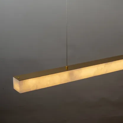 Kitchen Brass Slim Alabaster Linear Pendant Island Light Image - 5