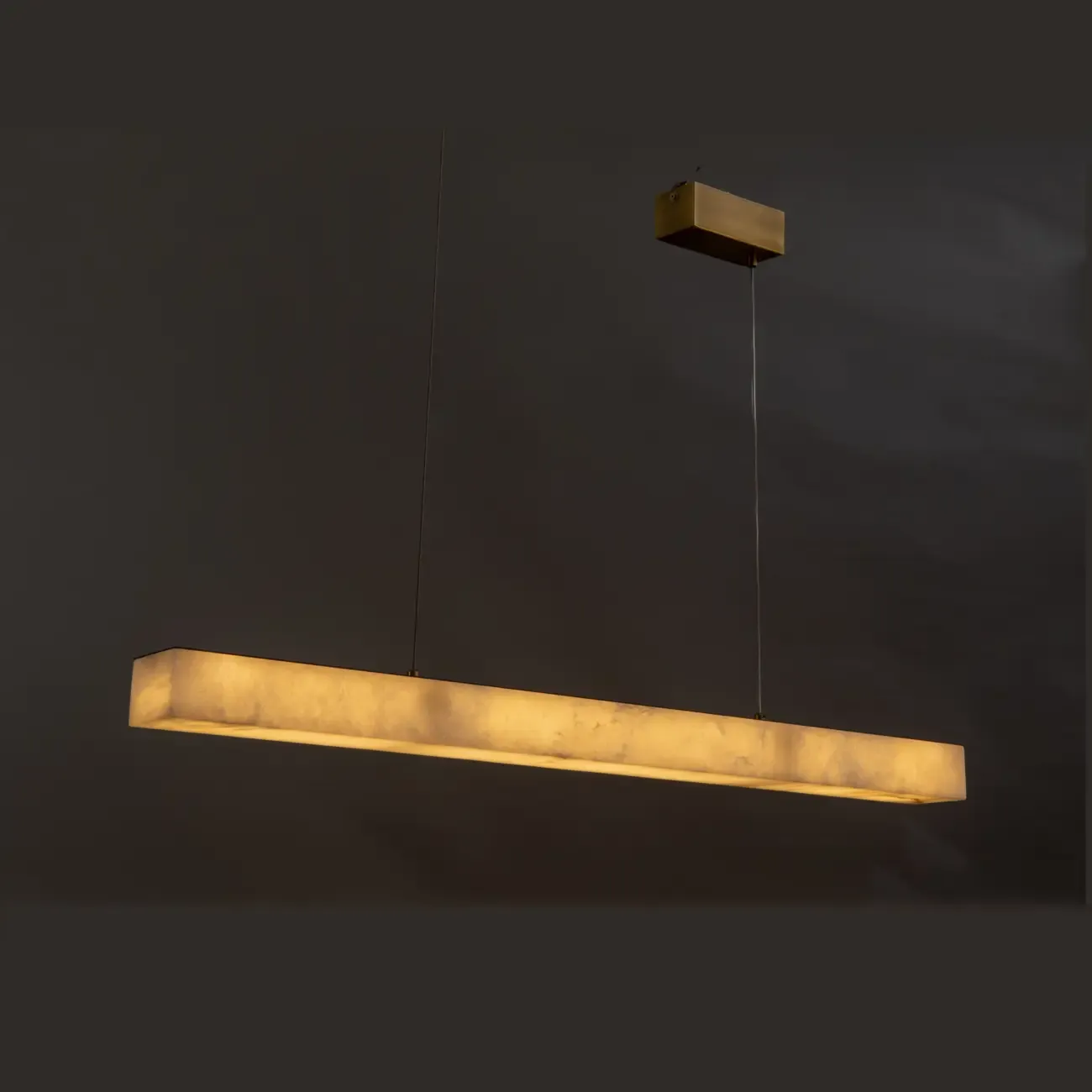 Kitchen Brass Slim Alabaster Linear Pendant Island Light Image - 2