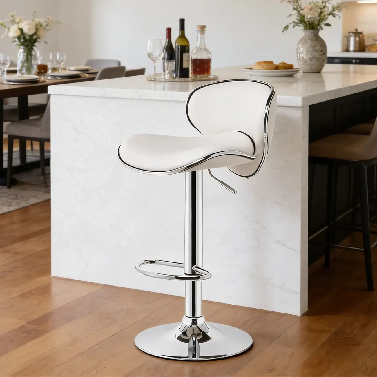 360° Swivel Faux Leather Bar Stools Adjustable Height Bucket Seat Image - 1