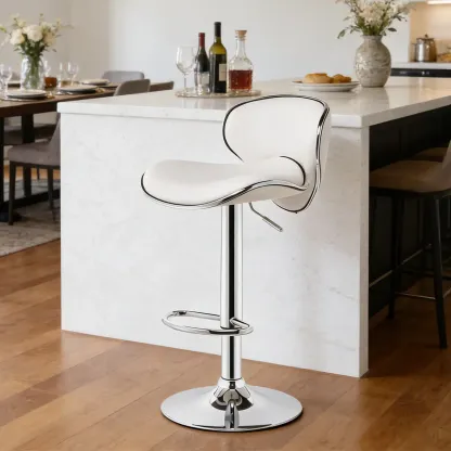 360° Swivel Faux Leather Bar Stools Adjustable Height Bucket Seat Image - 1