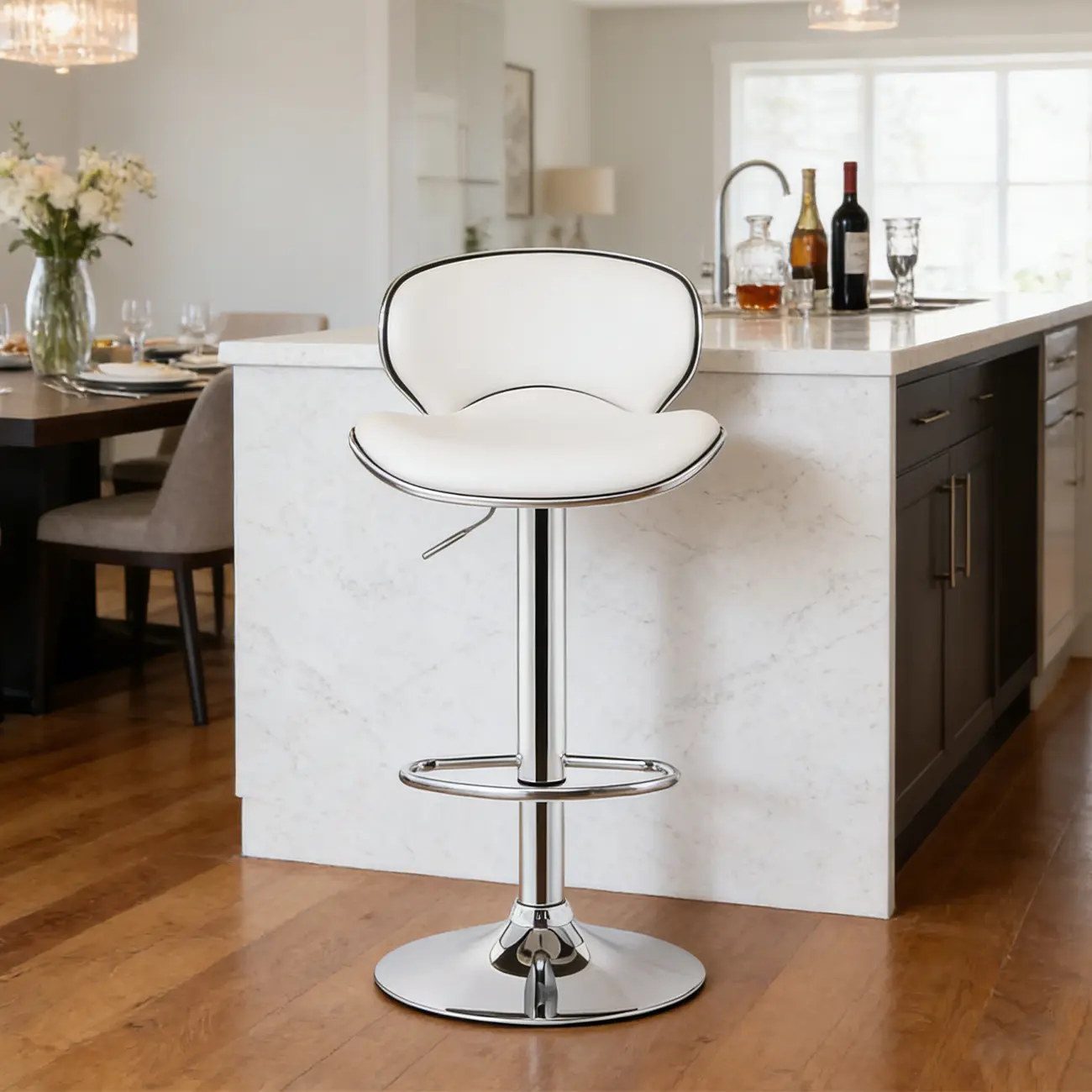 360° Swivel Faux Leather Bar Stools Adjustable Height Bucket Seat Image - 2 | homeyfad