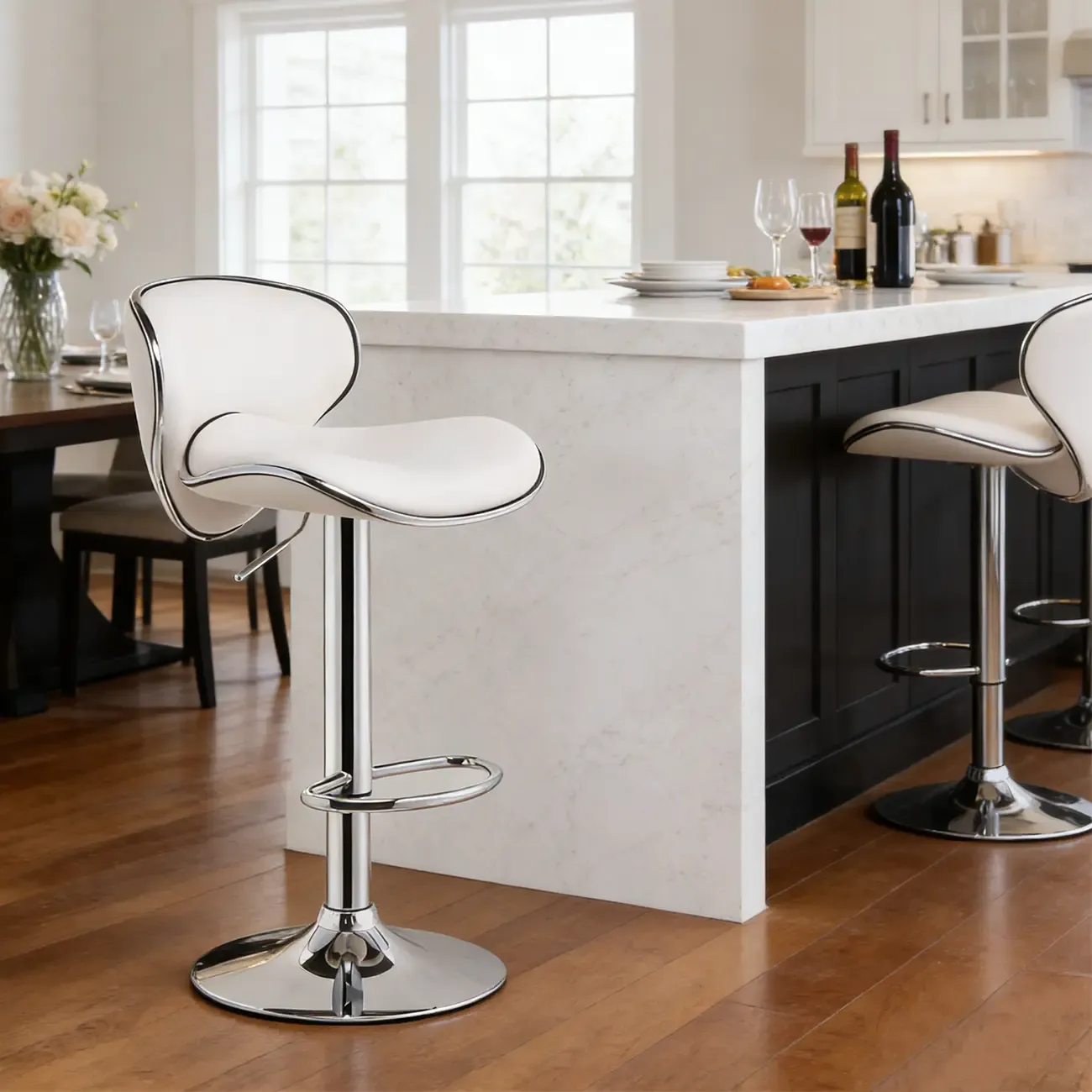 360° Swivel Faux Leather Bar Stools Adjustable Height Bucket Seat Image - 4