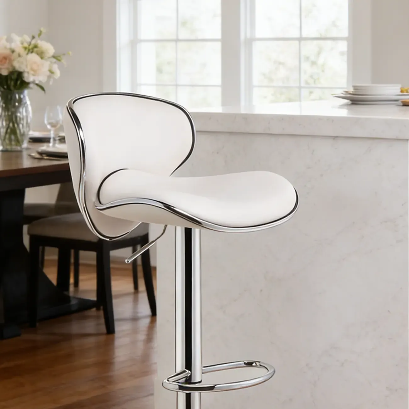 360° Swivel Faux Leather Bar Stools Adjustable Height Bucket Seat Image - 3