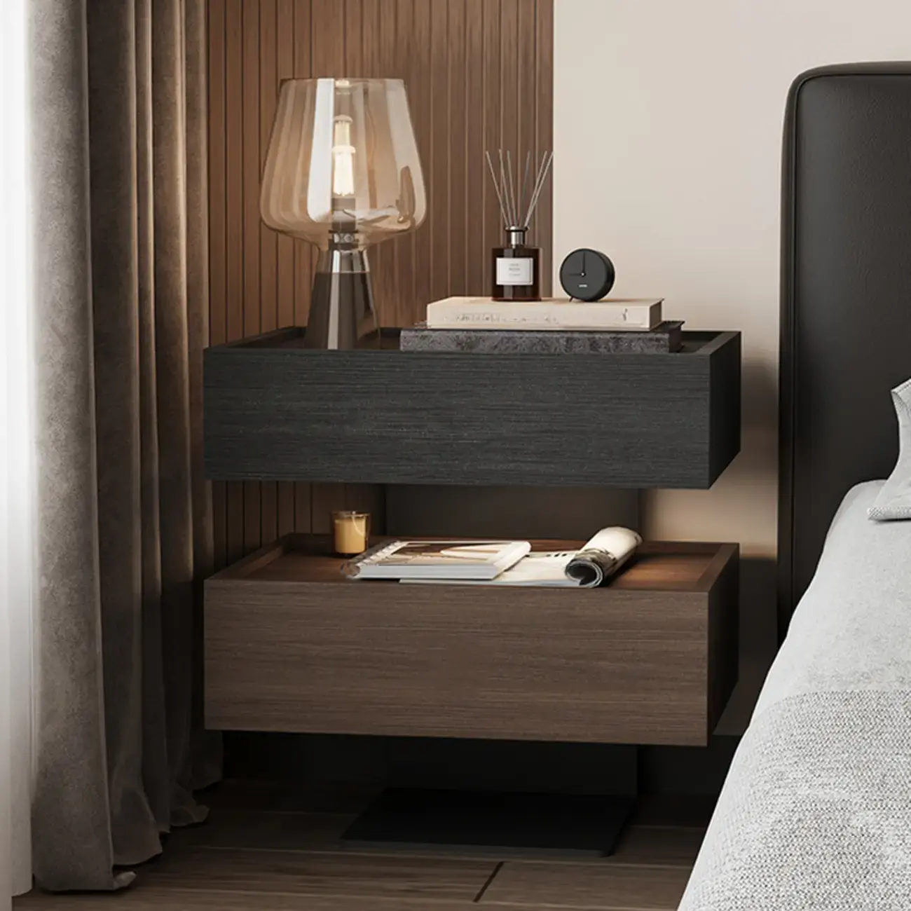 3-tier Modern Wood Nightstand with Smart Fingerprint Unlock Image - 2 | homeyfad