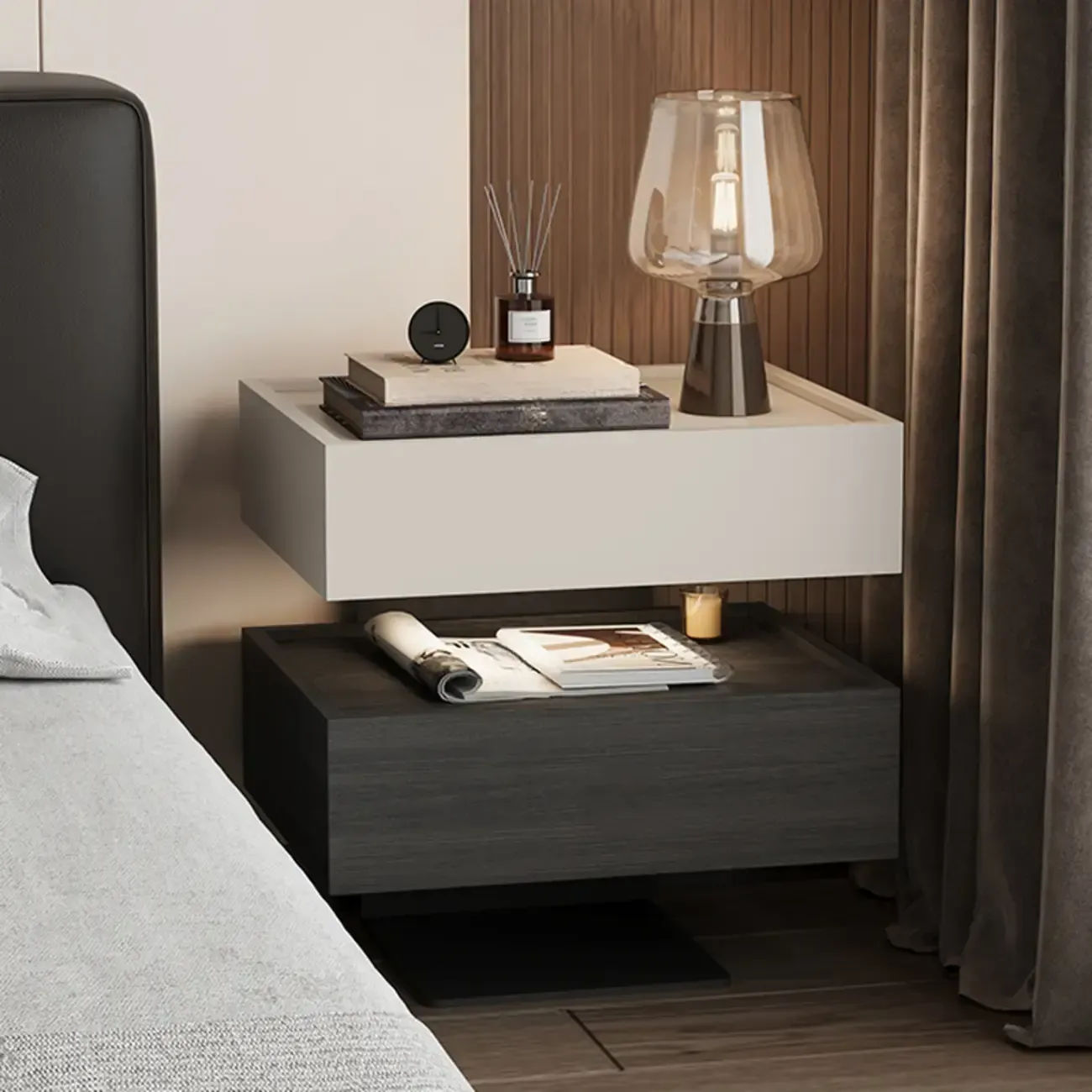 3-tier Modern Wood Nightstand with Smart Fingerprint Unlock Image - 4