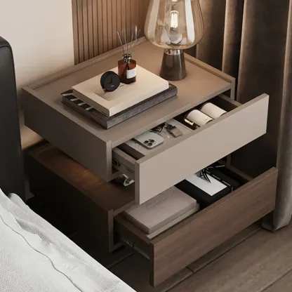 3-tier Modern Wood Nightstand with Smart Fingerprint Unlock Image - 5