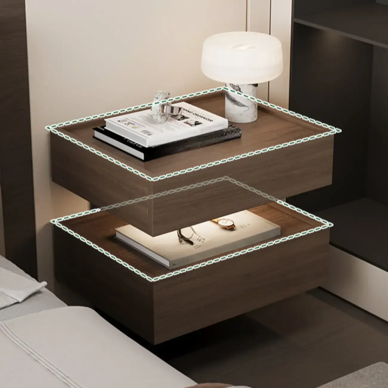 3-tier Modern Wood Nightstand with Smart Fingerprint Unlock Image - 6