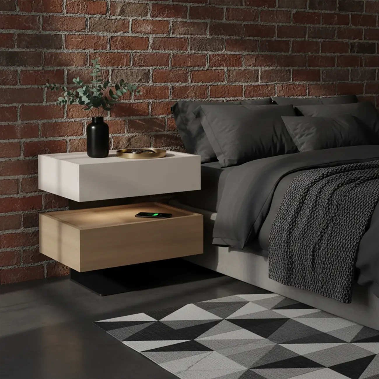 3-tier Modern Wood Nightstand with Smart Fingerprint Unlock Image - 3 | homeyfad