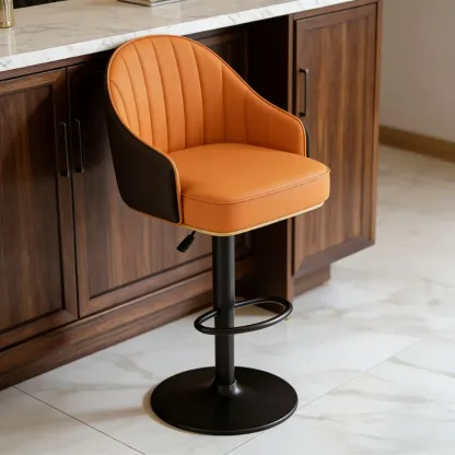 Glam Luxury Leather Swivel Adjustable Height Bar Stools Image - 1