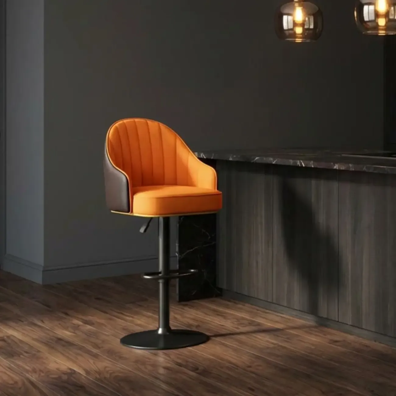 Glam Luxury Leather Swivel Adjustable Height Bar Stools Image - 4