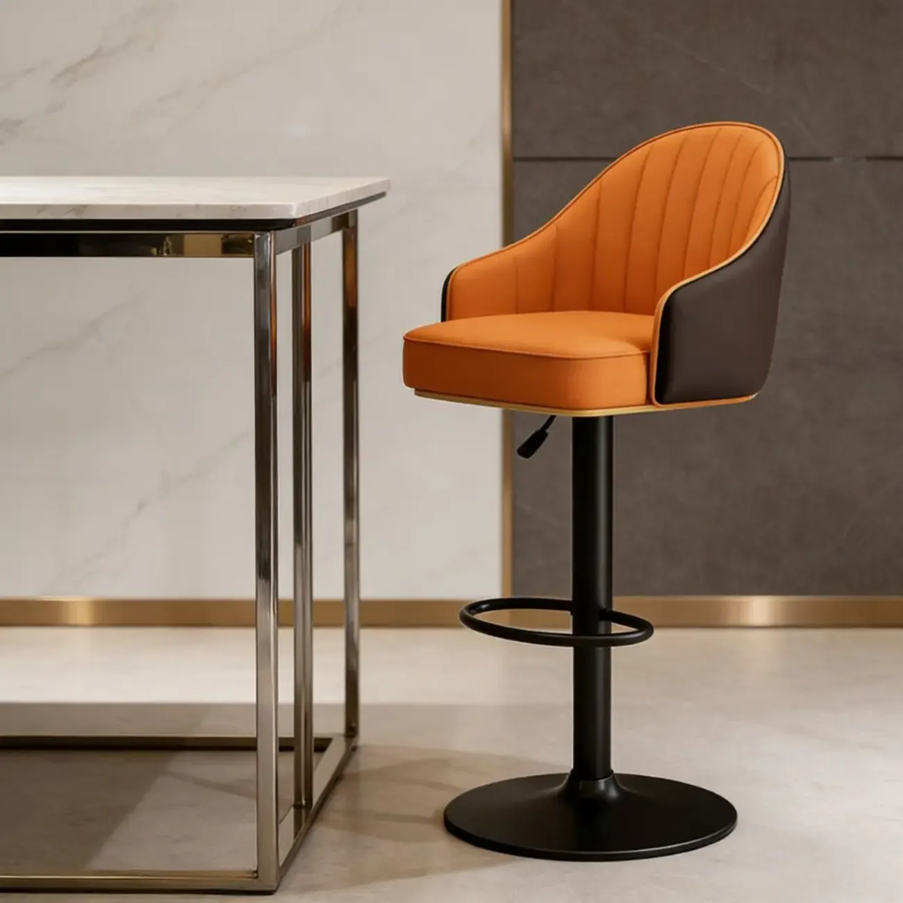 Glam Luxury Leather Swivel Adjustable Height Bar Stools Image - 3