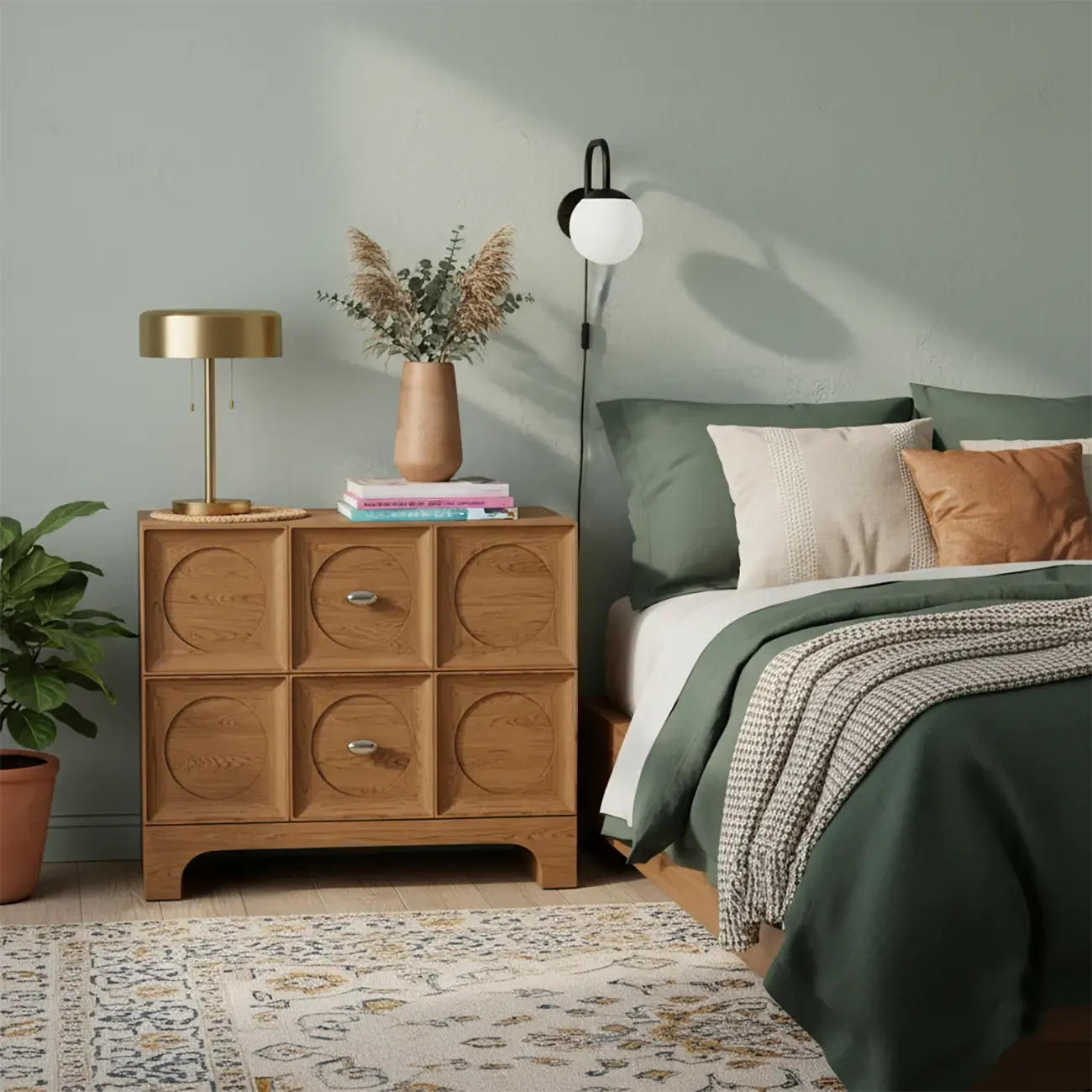 Modern Wooden Bedside Table with Stylish Drawers Image - 1