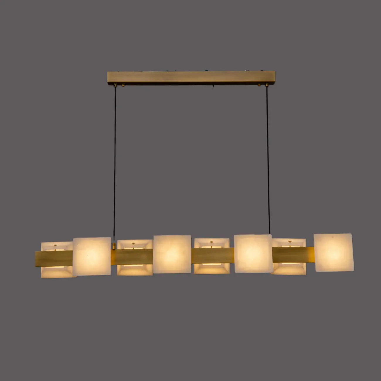 Contemporary Kitchen Brass Linear Alabaster Cube Island Light Image - 2 | homeyfad