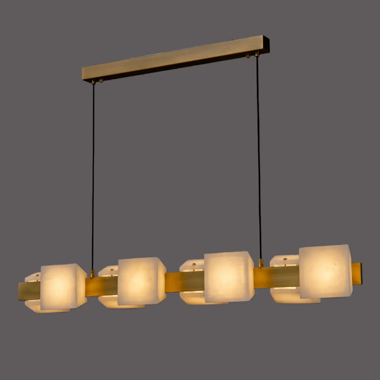 Contemporary Kitchen Brass Linear Alabaster Cube Island Light Image - 3 | homeyfad