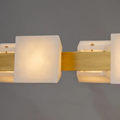 Contemporary Kitchen Brass Linear Alabaster Cube Island Light Image - 5