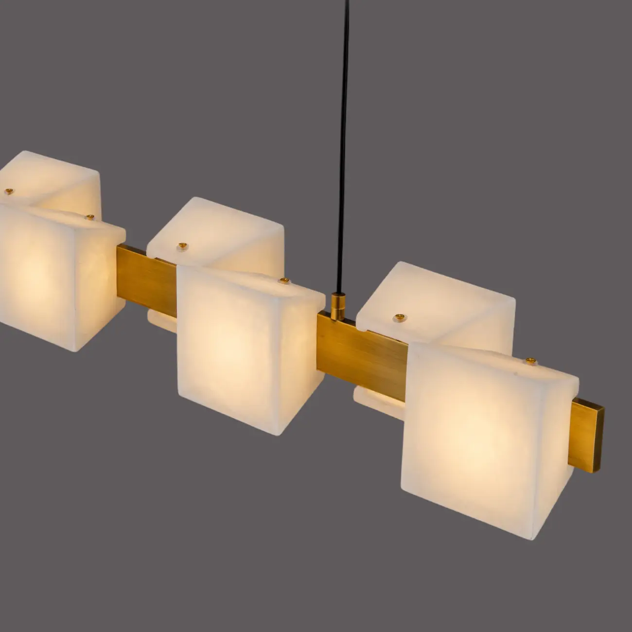 Contemporary Kitchen Brass Linear Alabaster Cube Island Light Image - 4 | homeyfad